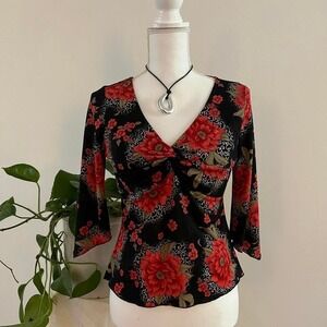 Vintage Y2K Dark Romantic Goth 3/4 Sleeve Asymmetrical Baby Doll Top